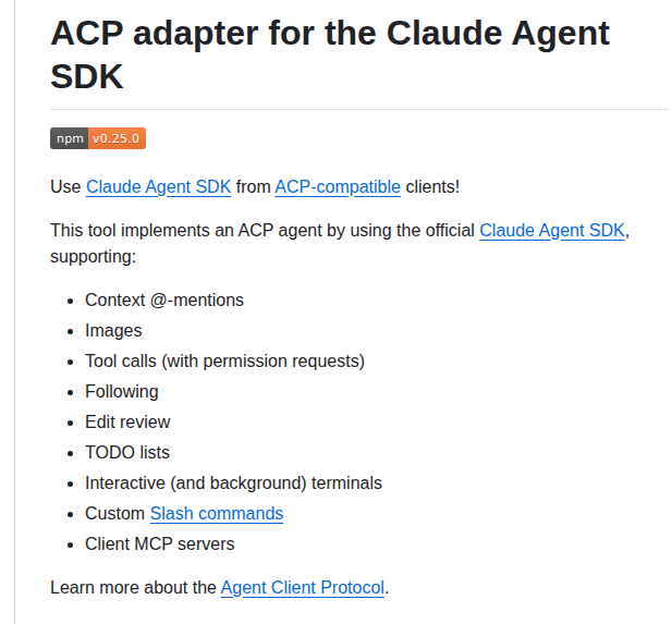 Claude Agent ACP — подключение Claude Agent SDK к ACP-клиентам