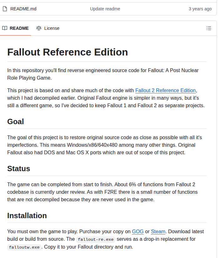Fallout Reference Edition — изображение проекта