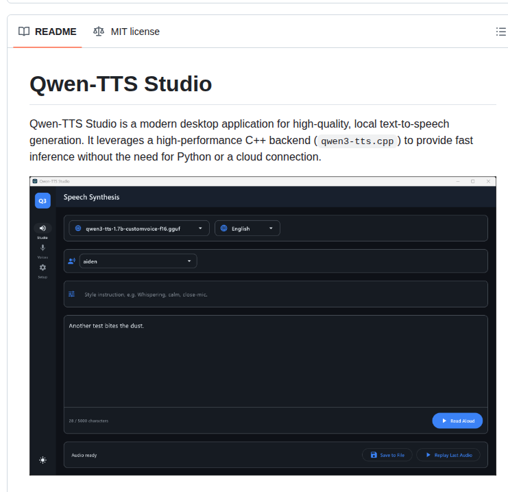 Qwen-TTS Studio — изображение проекта