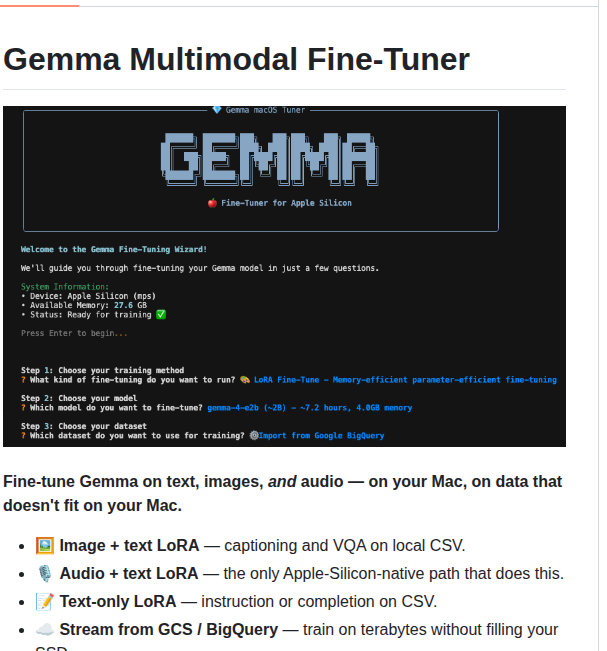 Gemma Multimodal Fine-Tuner — LoRA-дообучение на Apple Silicon