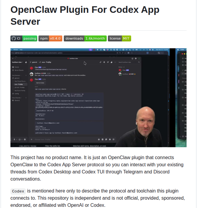 OpenClaw Plugin for Codex App Server