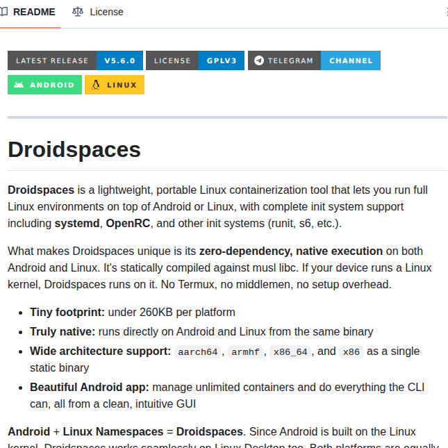Droidspaces — изображение проекта