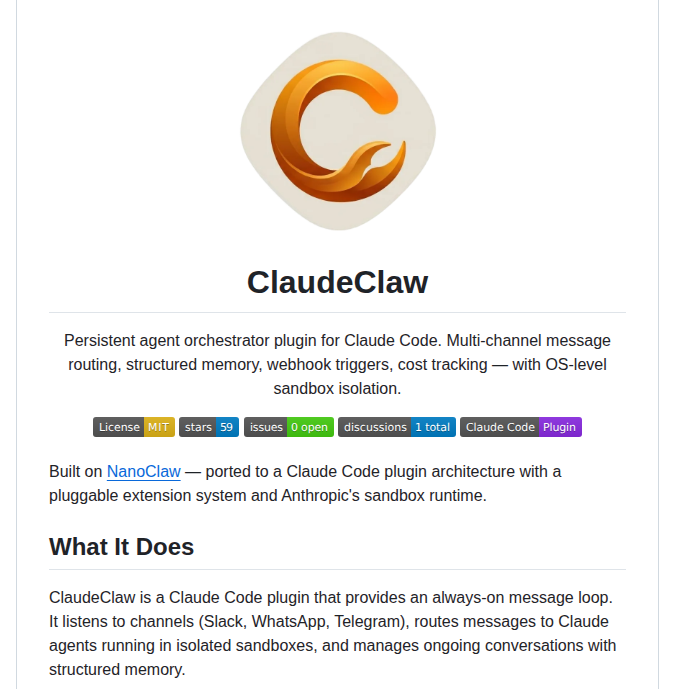 ClaudeClaw — изображение проекта