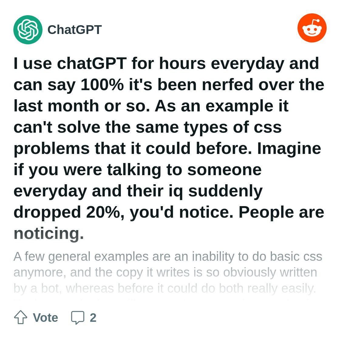 В реддите уже жалуются, что гпт4 "отупел"...это же тоже может быть трендом...типа как...